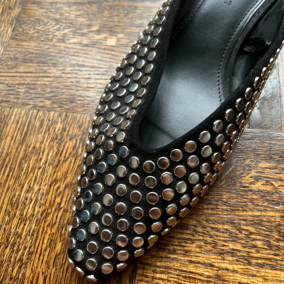 ZARA Black Pointy Silver Sudded Low-Heeled Mules (Sz 38) - Picture 4 of 11